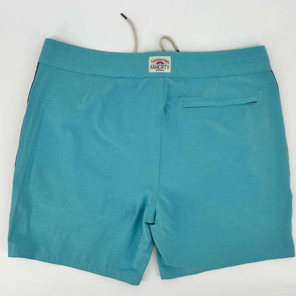 Mens Faherty Brand Board shorts Vintage Tape Sky Geo Stripe turquoise size 35 - Picture 3 of 9